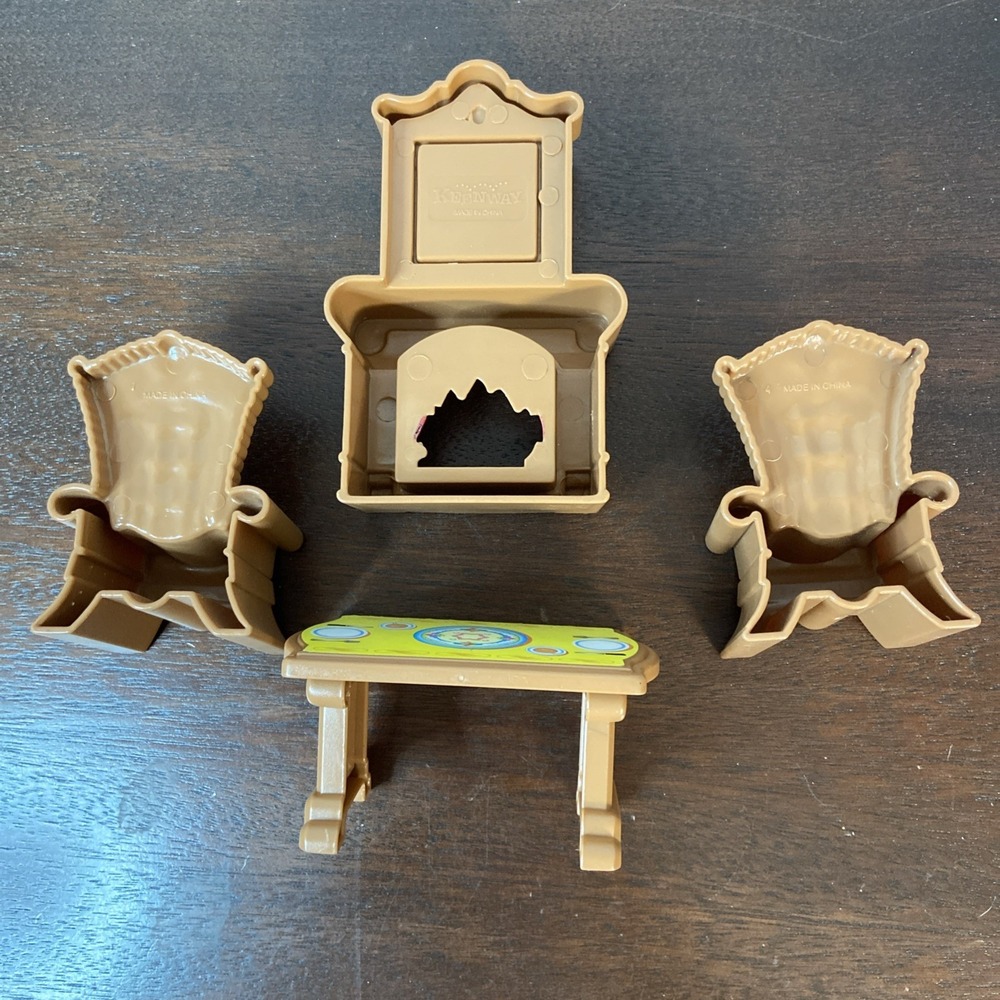 Keenway My Happy Family Dollhouse Furniture Fireplace & Dining Set w/Chairs - Picture 5 of 8